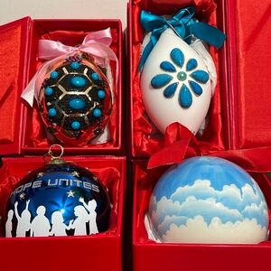 Holiday Christmas ornaments with Swarovsky elements,  individual red boxes